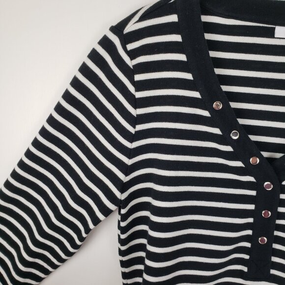 Chicos Stripe Ribbed Henley Tee Black White Zenergy 3/4 Sleeve Size 1 Medium - Picture 5 of 6
